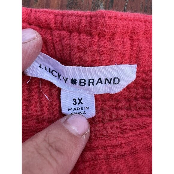 Lucky Brand red gauze tiered short sleeve boho flowy dress 3X lightweight - Picture 7 of 7